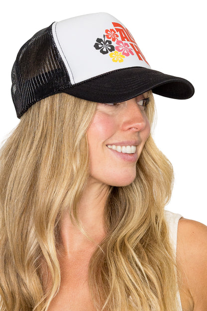 Rainbow Aloha Trucker Hat in Black Split
