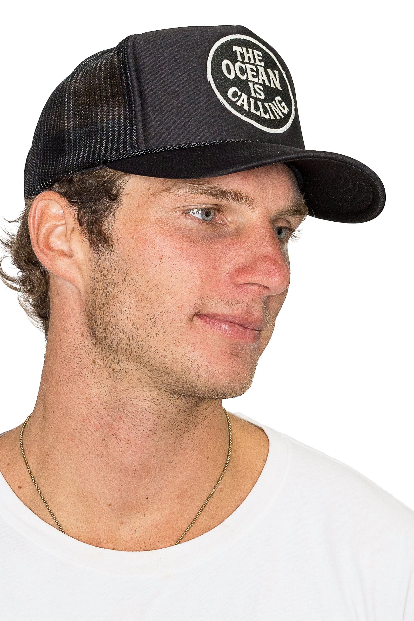 The Ocean is Calling Trucker Hat in Black