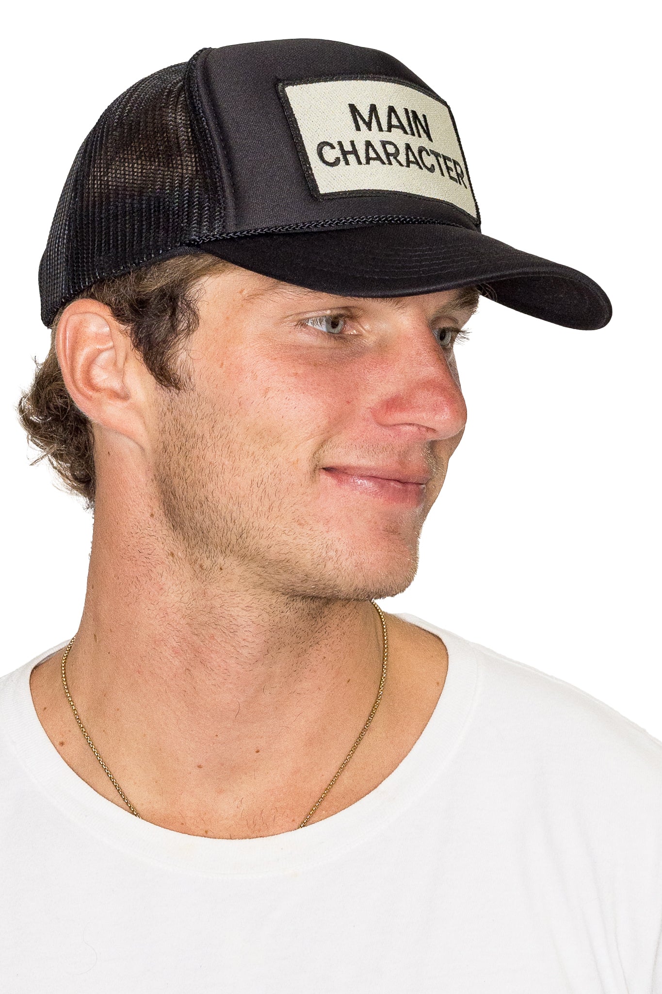 Main Character Energy Trucker Hat in Black