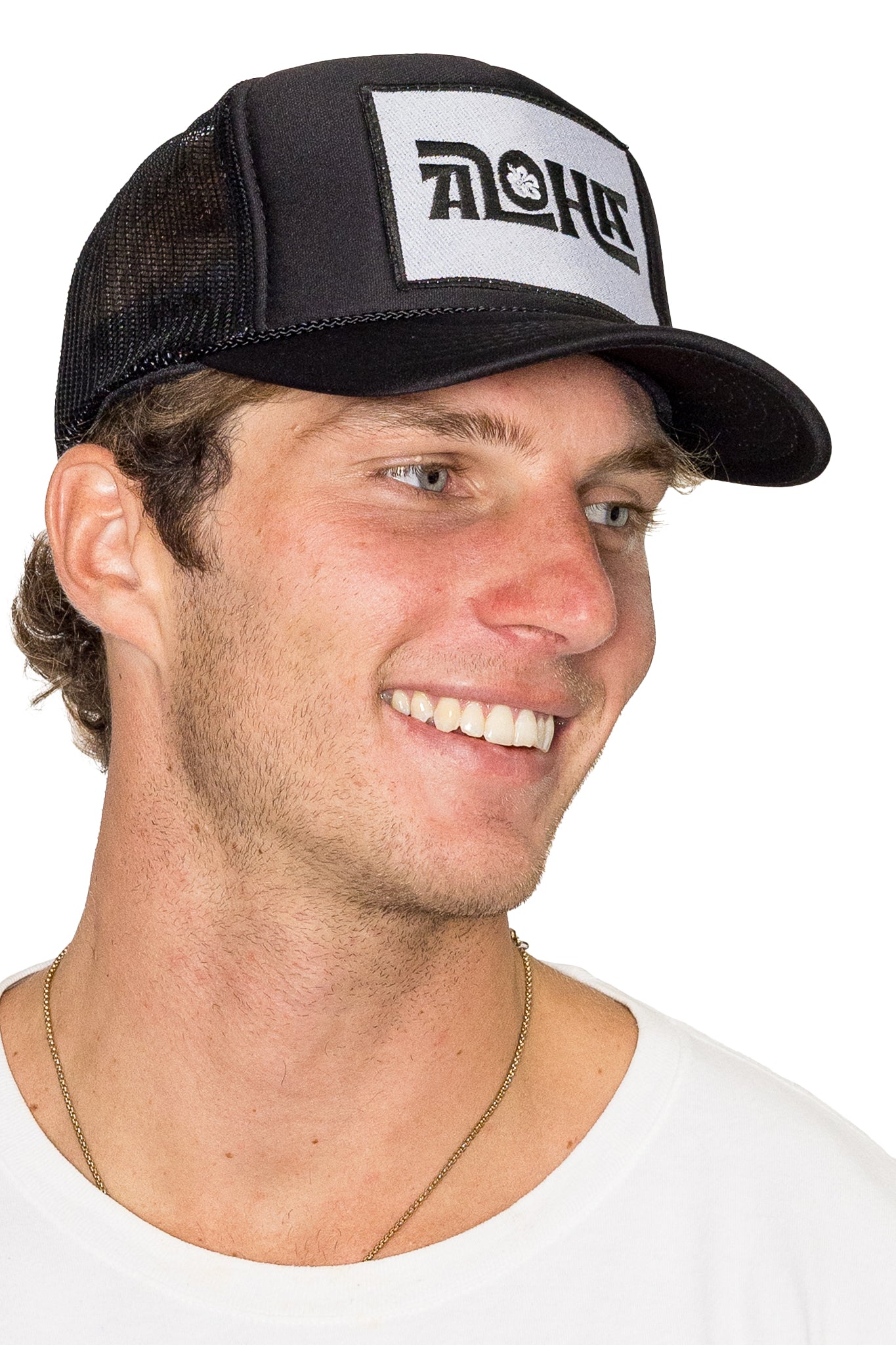 Aloha Flower Trucker Hat in Black