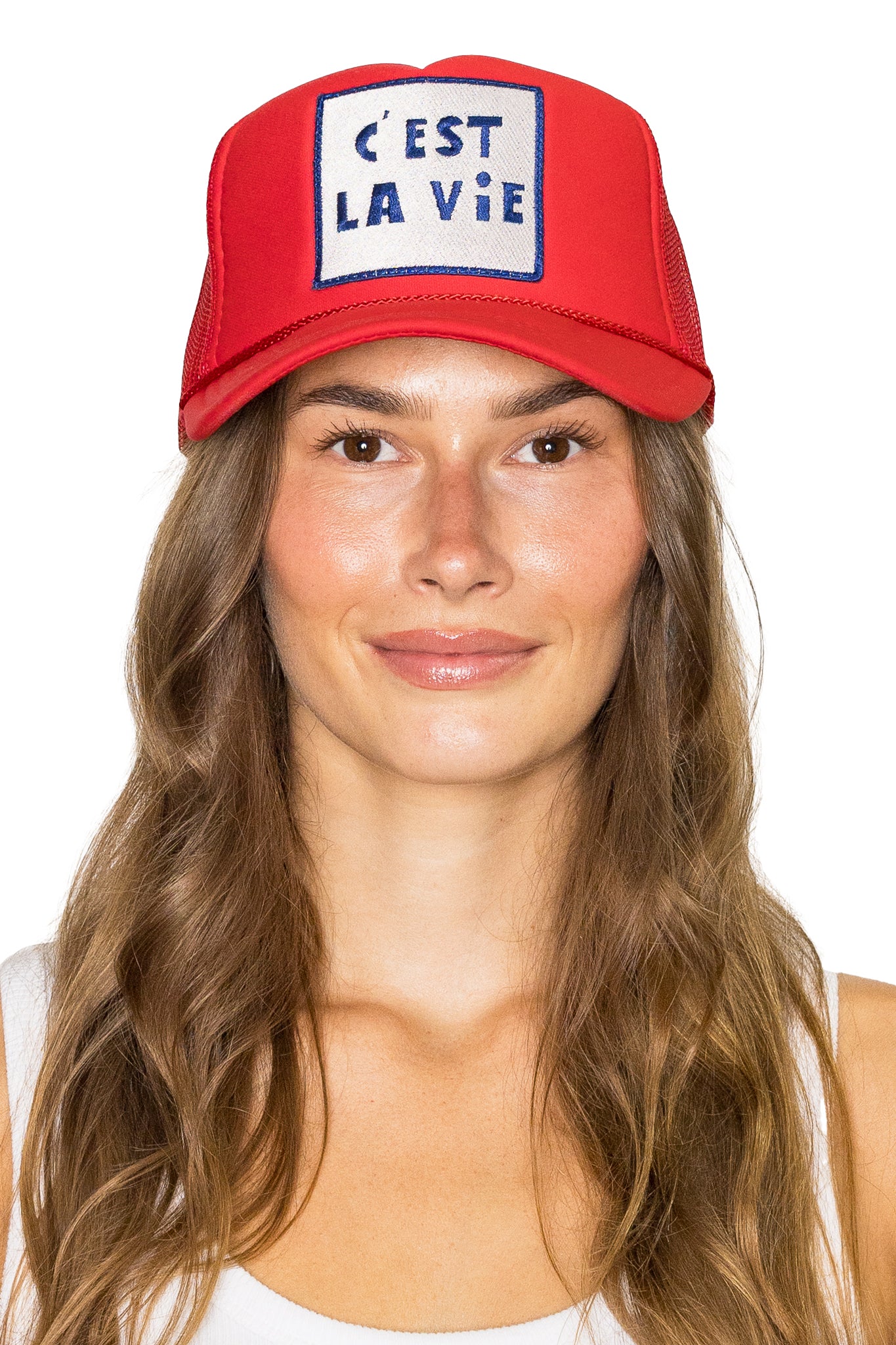 C'est La Vie Trucker Hat in Red
