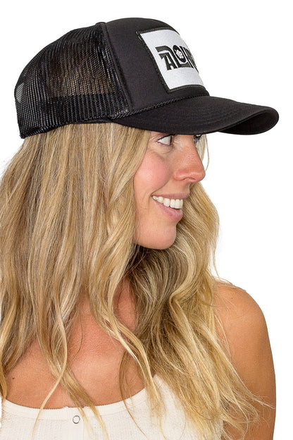 Aloha Flower Trucker Hat in Black