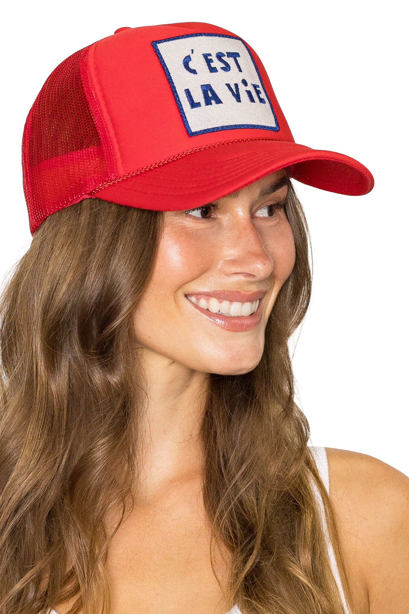 C'est La Vie Trucker Hat in Red