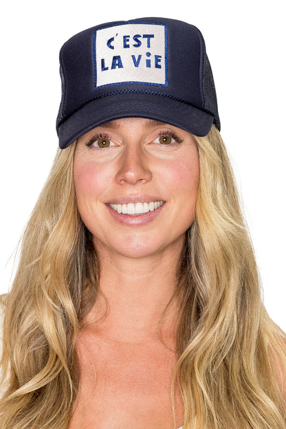 C'est La Vie Trucker Hat in Navy