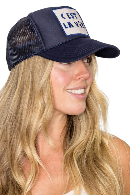 C'est La Vie Trucker Hat in Navy
