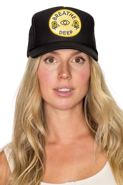 Breathe Deep Trucker Hat in Black
