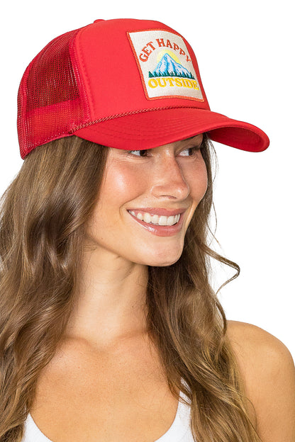 Get Happy Outside Trucker Hat in Red
