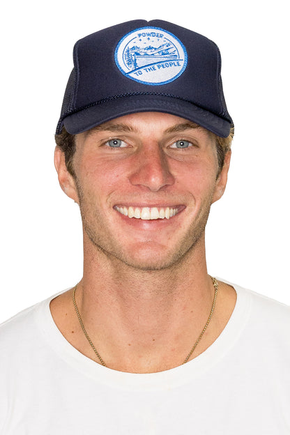 Powder to the People Trucker Hat in Navy