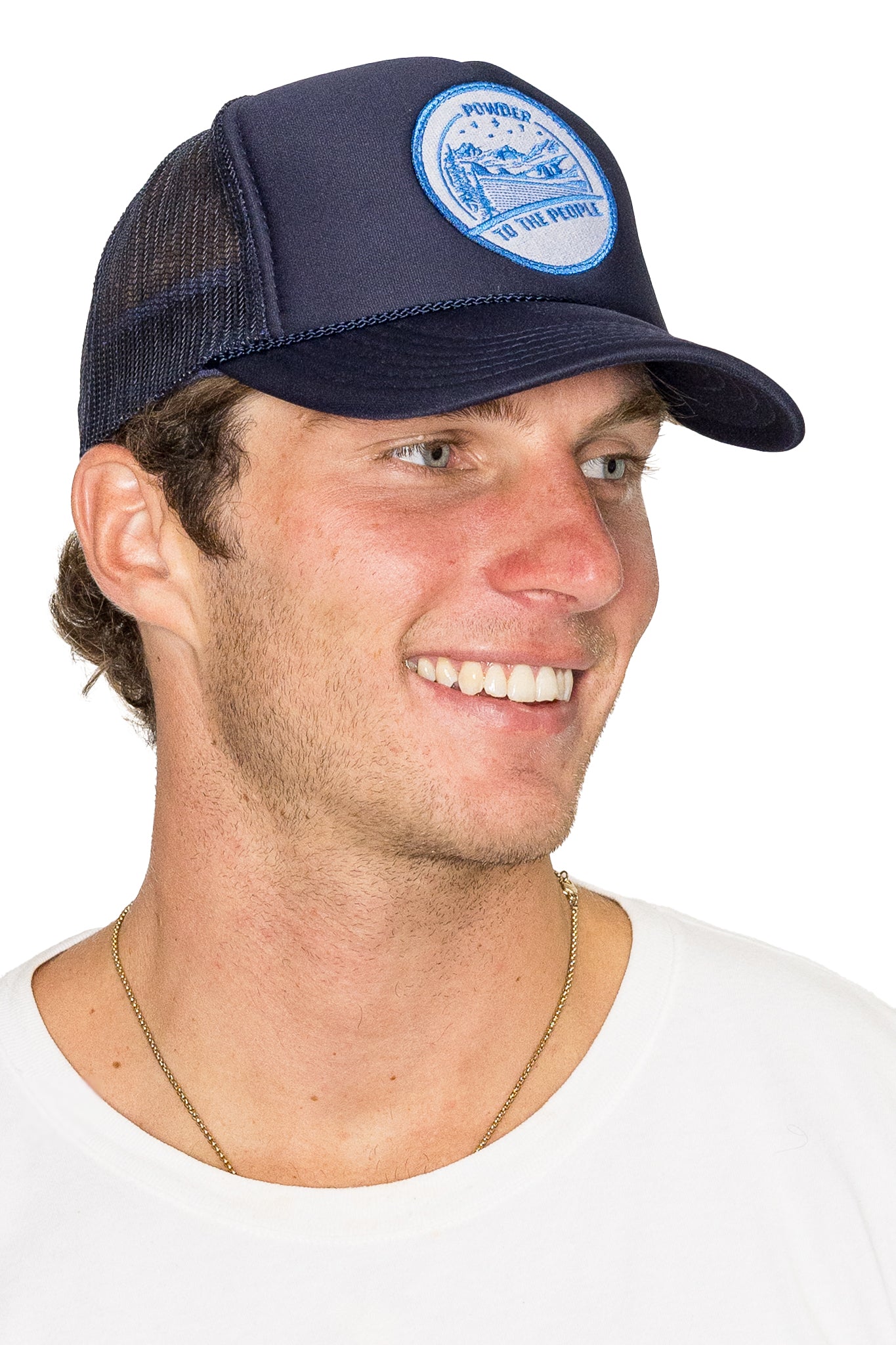 Powder to the People Trucker Hat in Navy