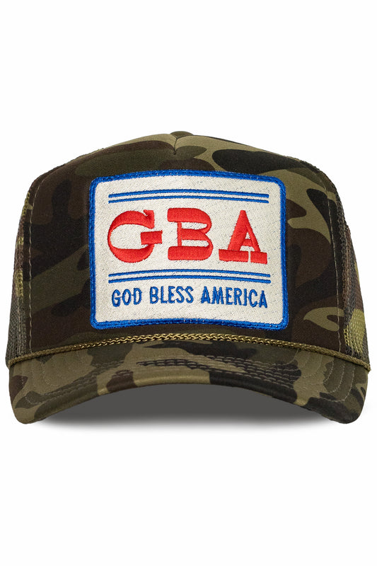 God Bless America Trucker Hat in Camo