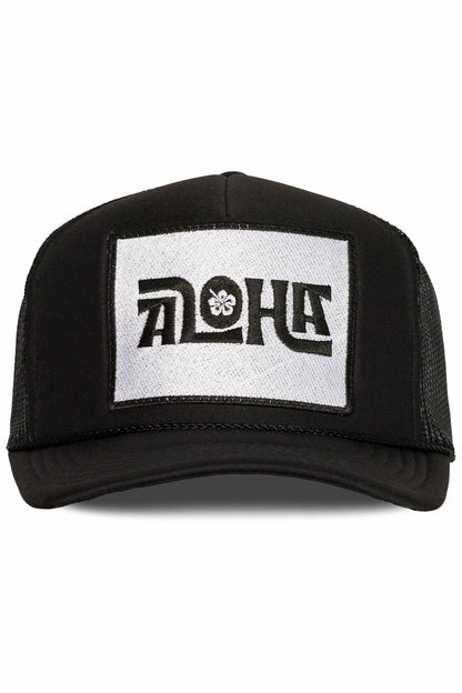 Aloha Flower Trucker Hat in Black