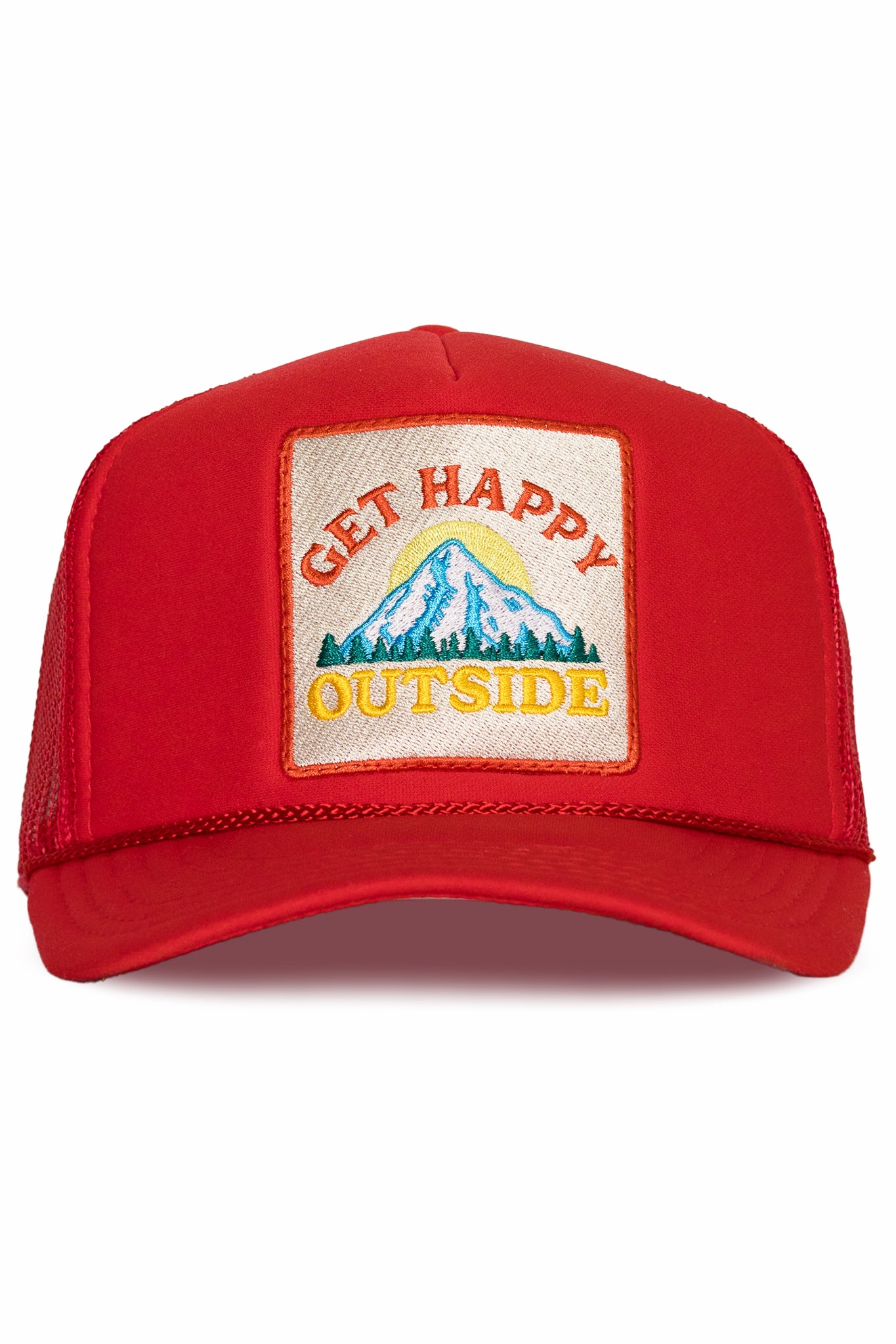Get Happy Outside Trucker Hat in Red