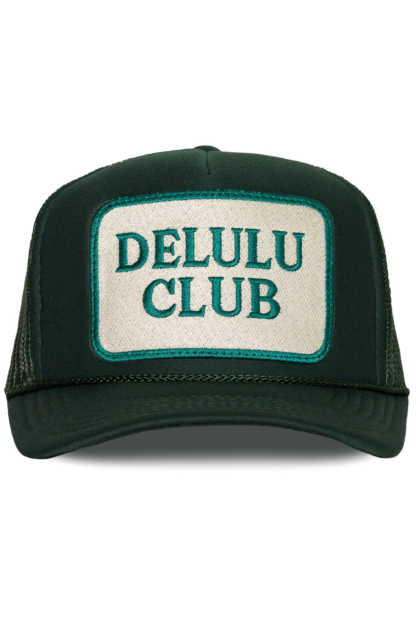 Delulu Club Trucker Hat in Deep Green