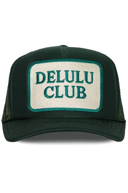 Delulu Club Trucker Hat in Deep Green
