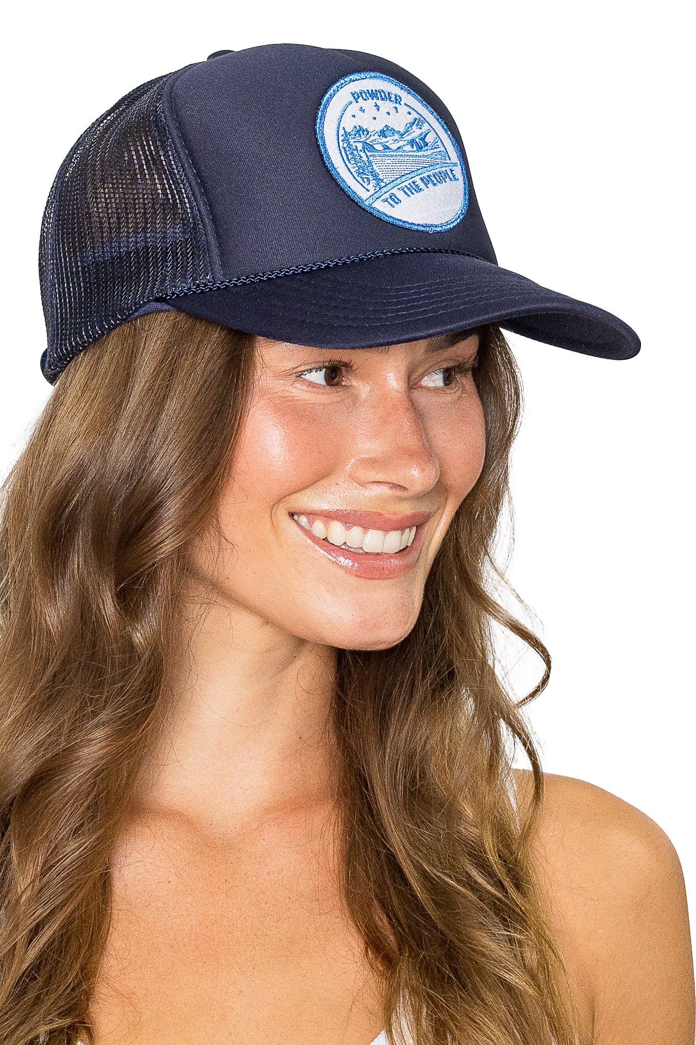 Powder to the People Trucker Hat in Navy