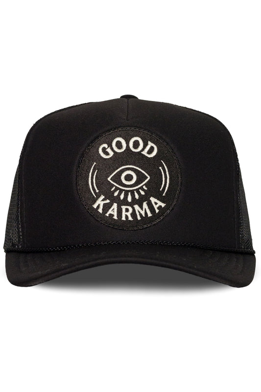 Good Karma Trucker Hat in Black