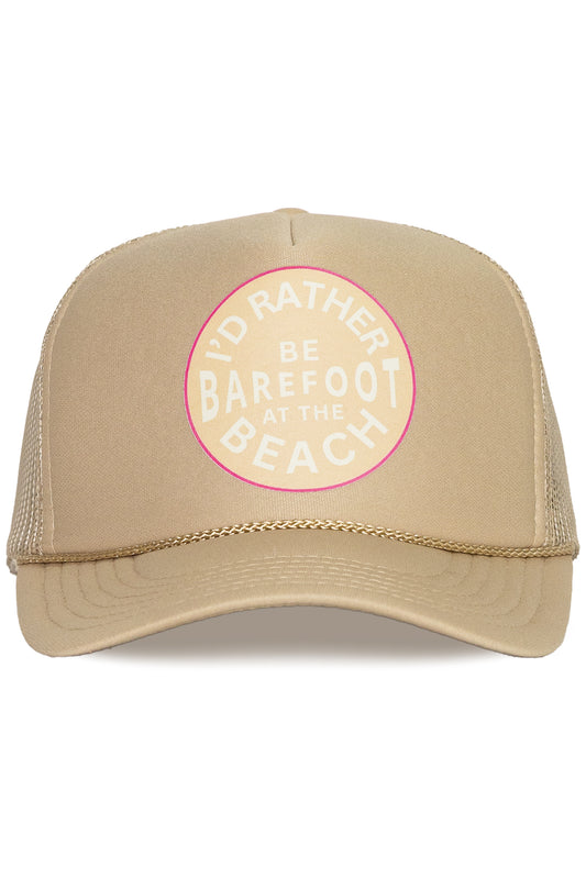 I'd Rather Be Barefoot on the Beach Trucker Hat in Tan