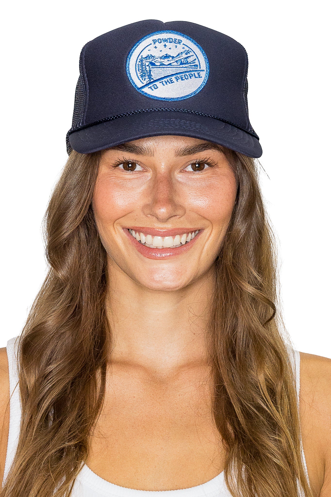 Powder to the People Trucker Hat in Navy