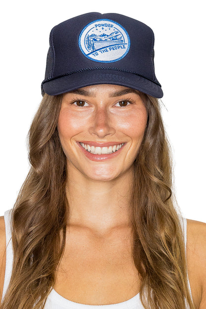 Powder to the People Trucker Hat in Navy