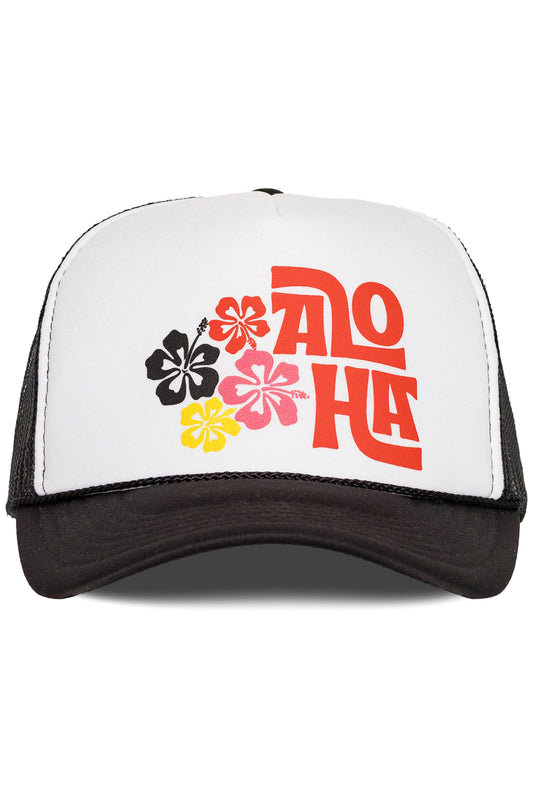 Rainbow Aloha Trucker Hat in Black Split