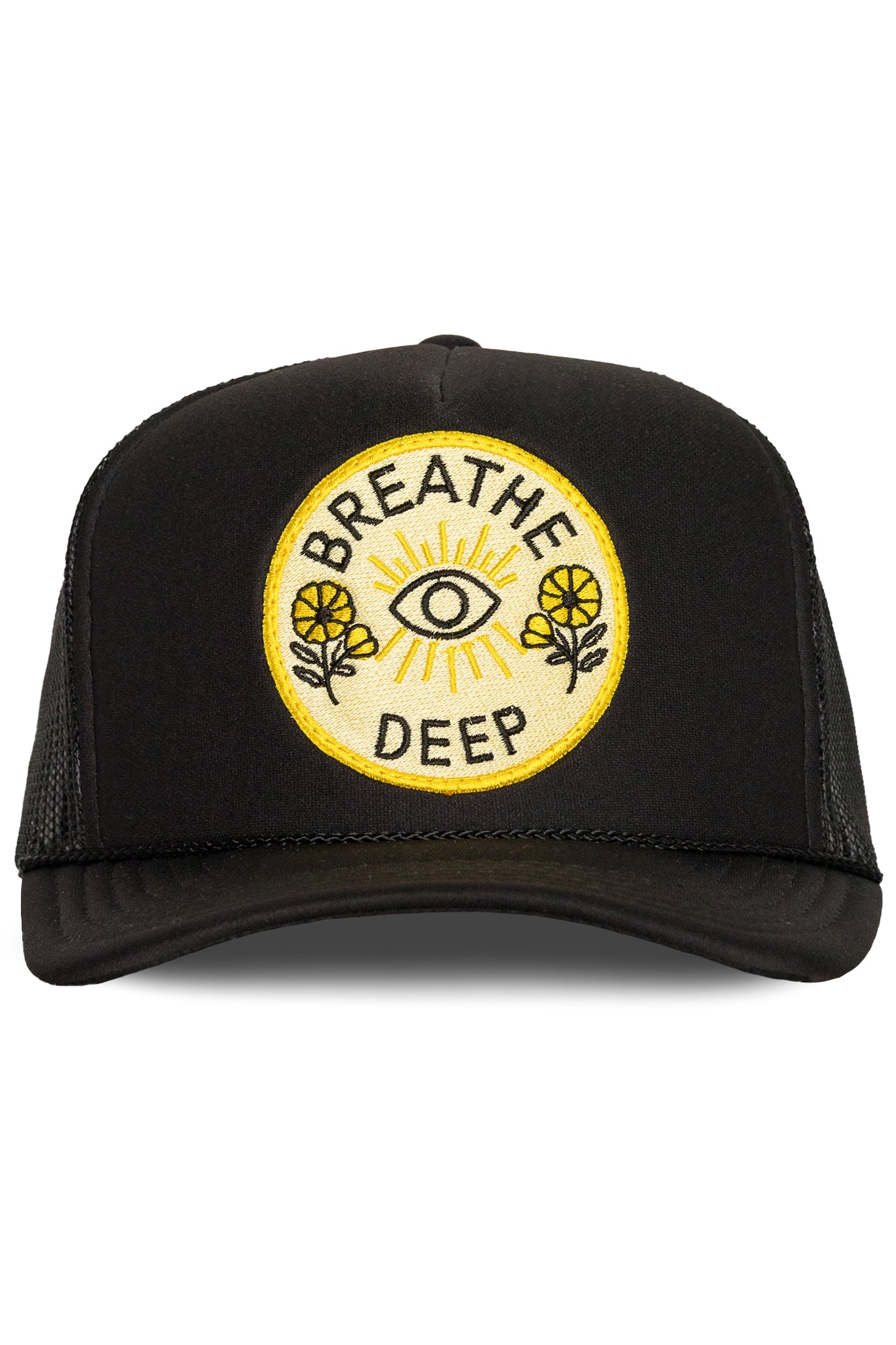 Breathe Deep Trucker Hat in Black