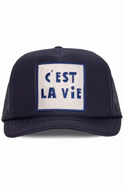 C'est La Vie Trucker Hat in Navy