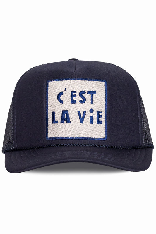 C'est La Vie Trucker Hat in Navy