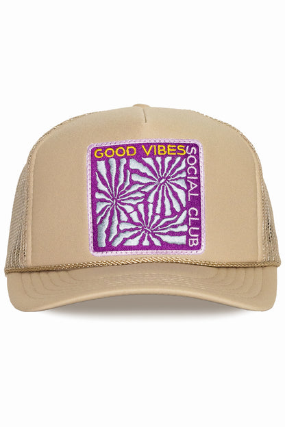 Good Vibes Social Club Trucker Hat in Tan