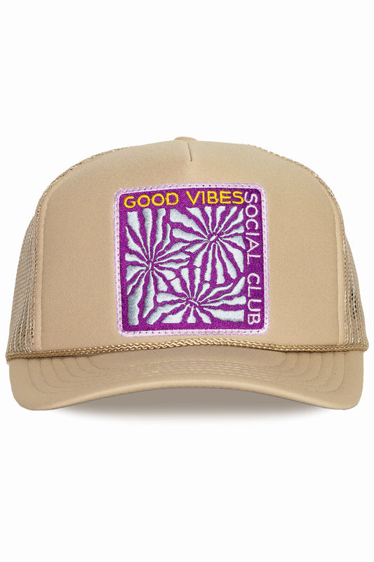 Good Vibes Social Club Trucker Hat in Tan
