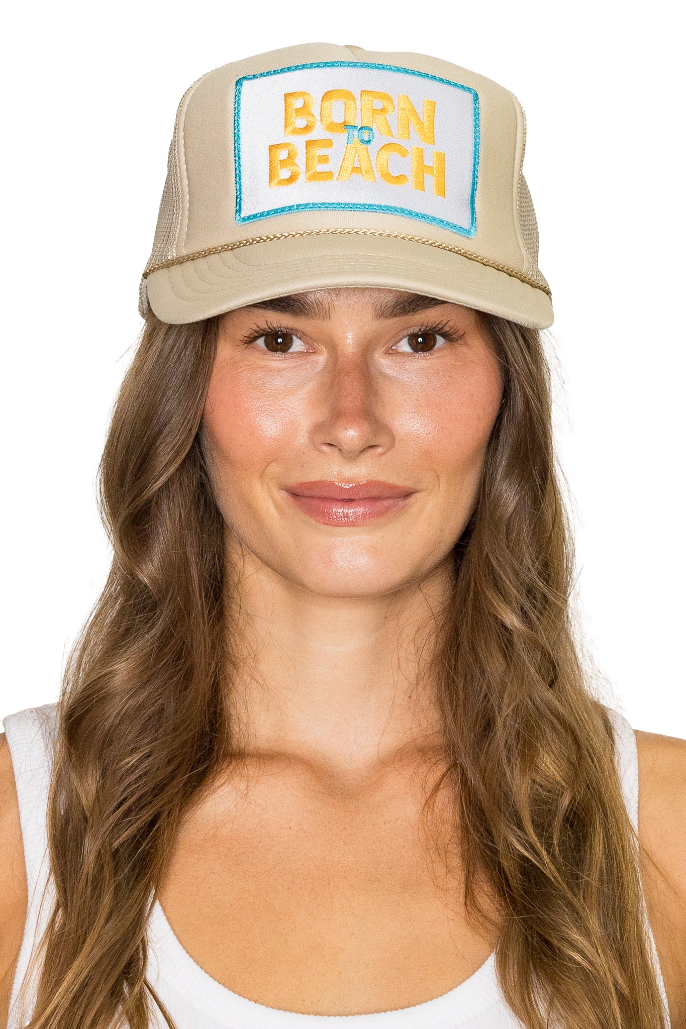 Born to Beach Trucker Hat in Tan