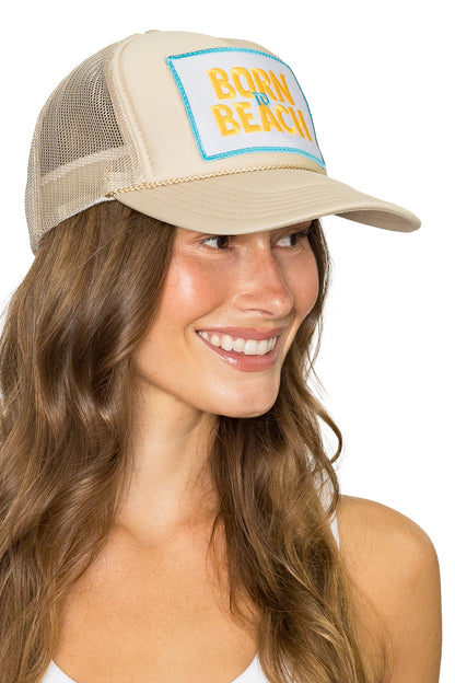 Born to Beach Trucker Hat in Tan