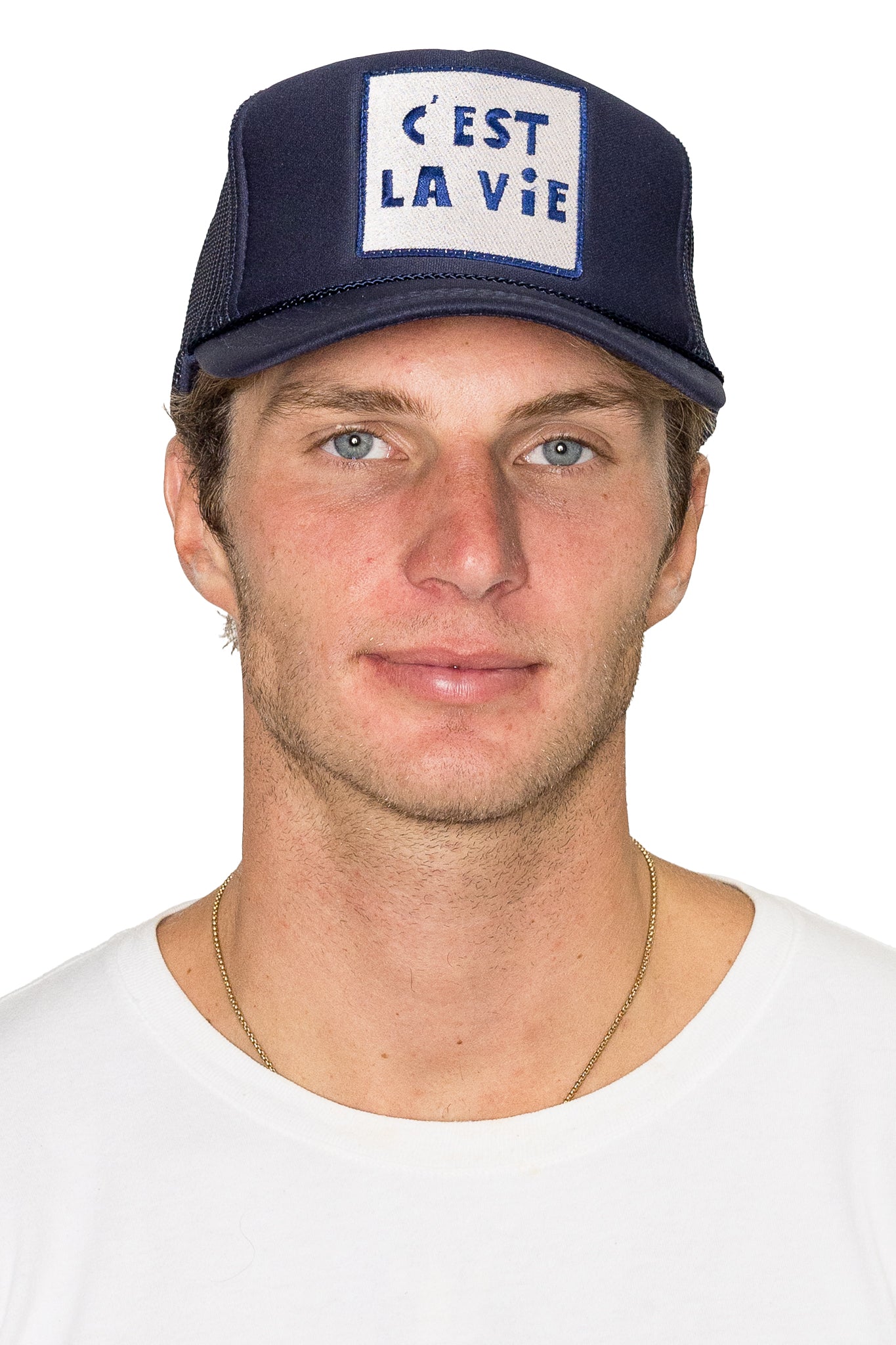 C'est La Vie Trucker Hat in Navy