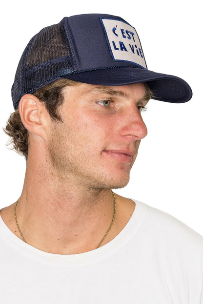 C'est La Vie Trucker Hat in Navy