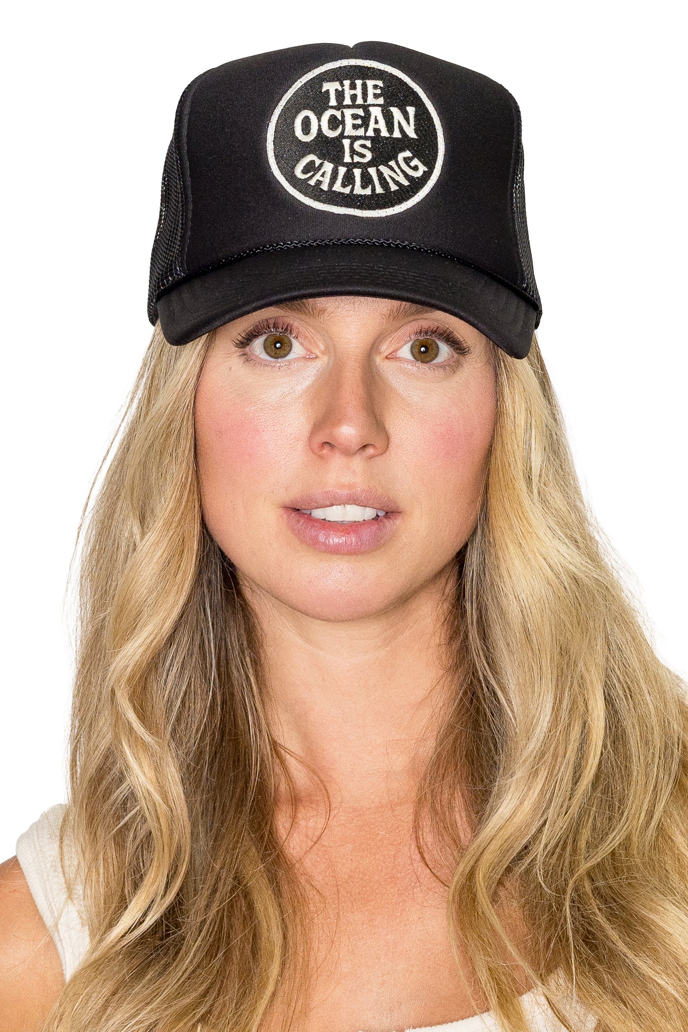 The Ocean is Calling Trucker Hat in Black