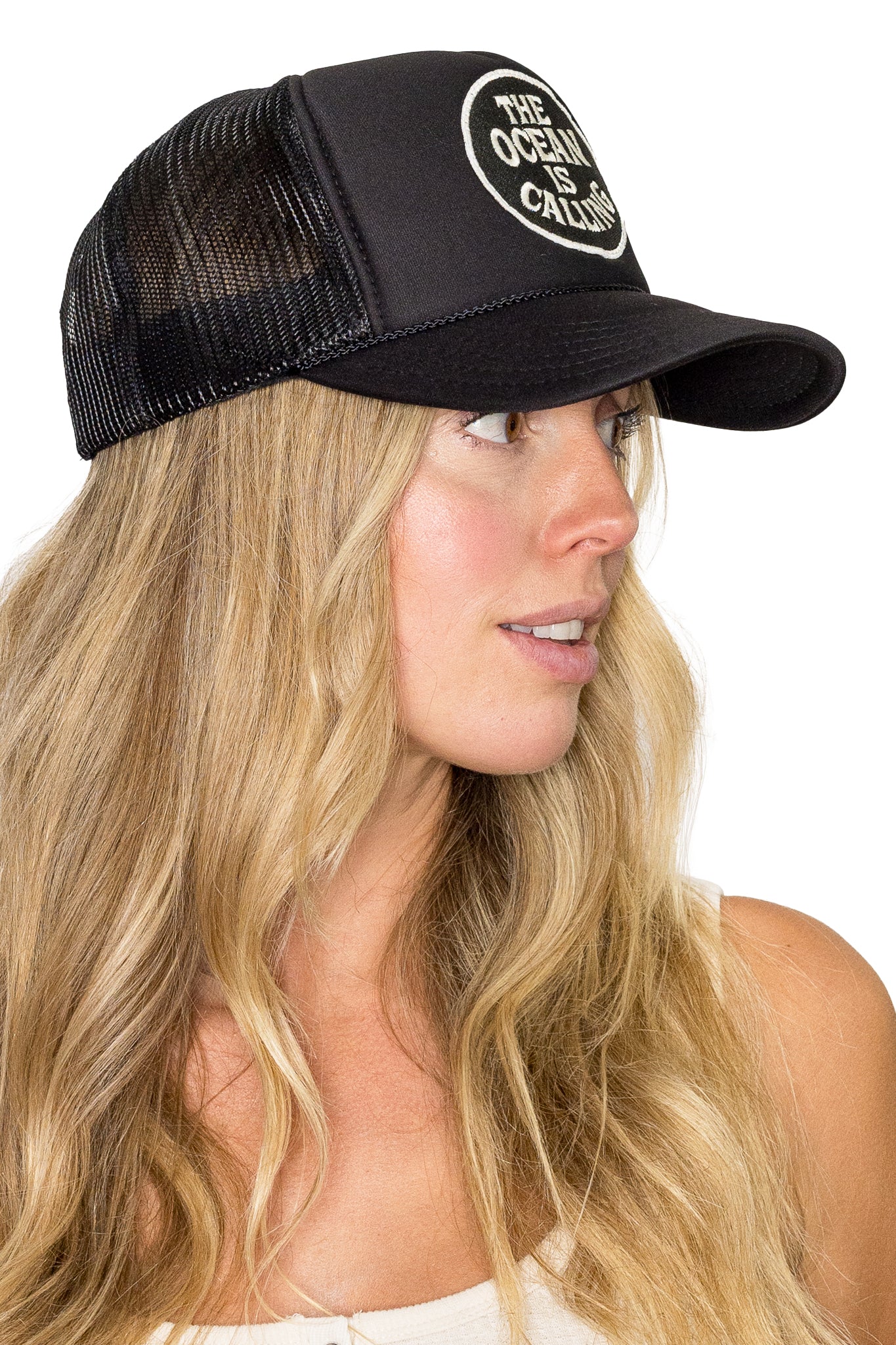 The Ocean is Calling Trucker Hat in Black