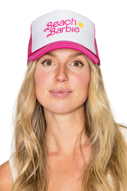 Beach Barbie Trucker Hat in Pink Split