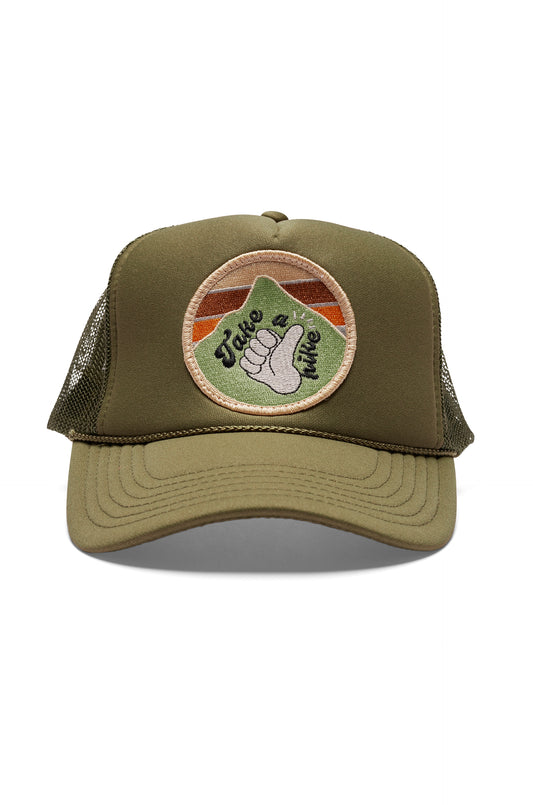 Take A Hike Trucker Hat in Olive