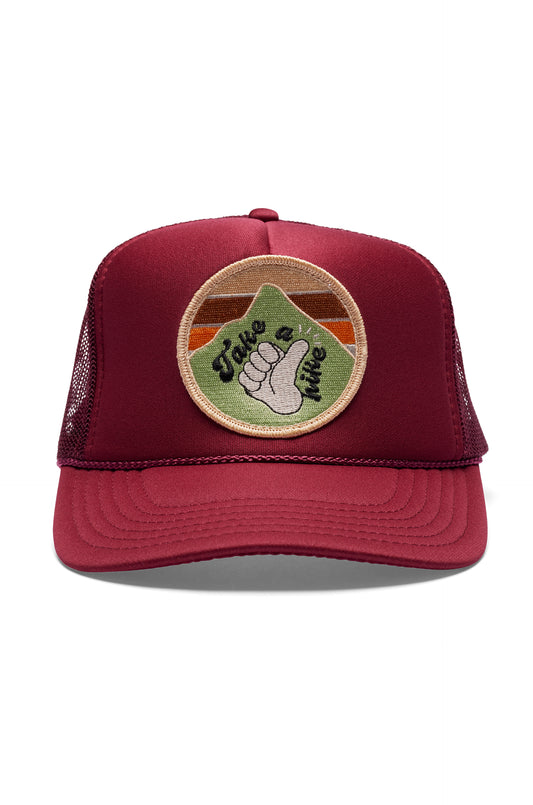 Take A Hike Hat Trucker Hat in Maroon