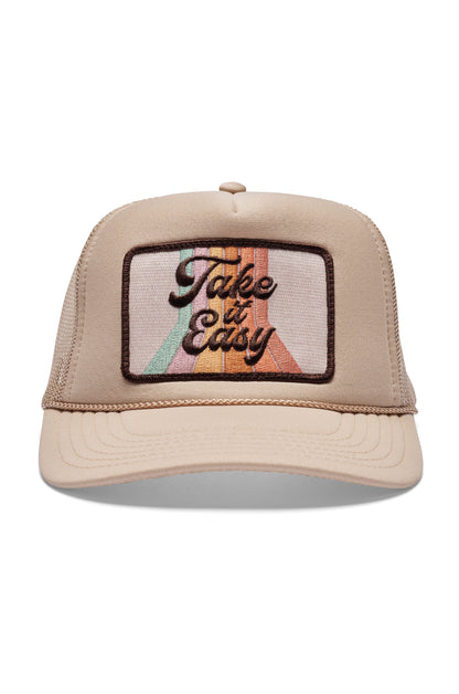 Take It Easy Trucker Hat in Tan