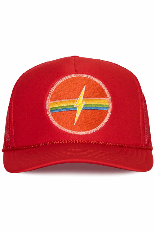 Electric Rainbow Trucker Hat in Red