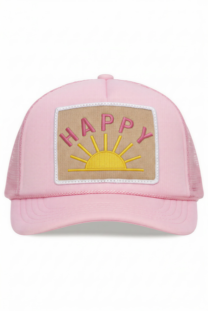 Youth Happy Sun Trucker Hat in Pink