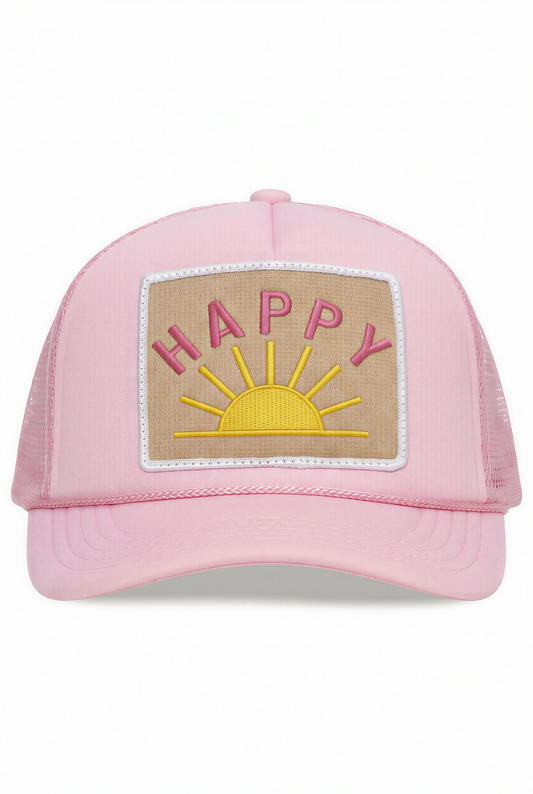 Youth Happy Sun Trucker Hat in Pink