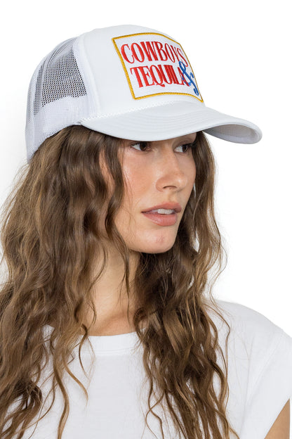 Cowboys & Tequila Trucker Hat in White