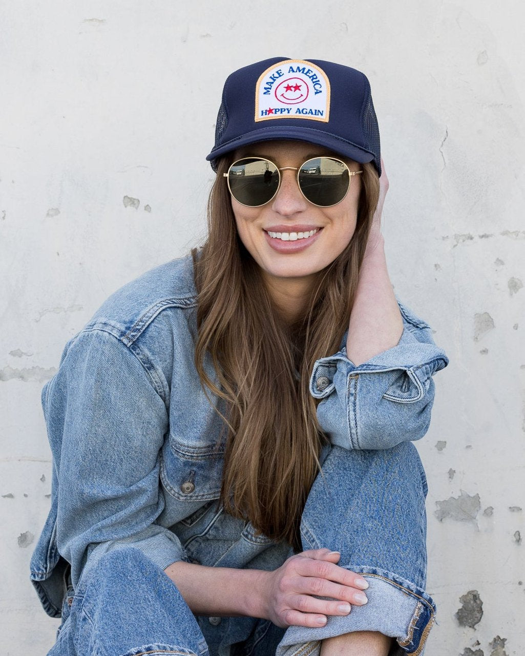 Make America Happy Again Trucker Hat in Navy