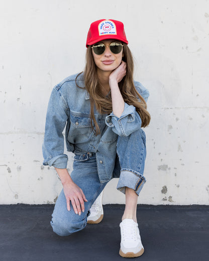 Make America Happy Again Trucker Hat in Red