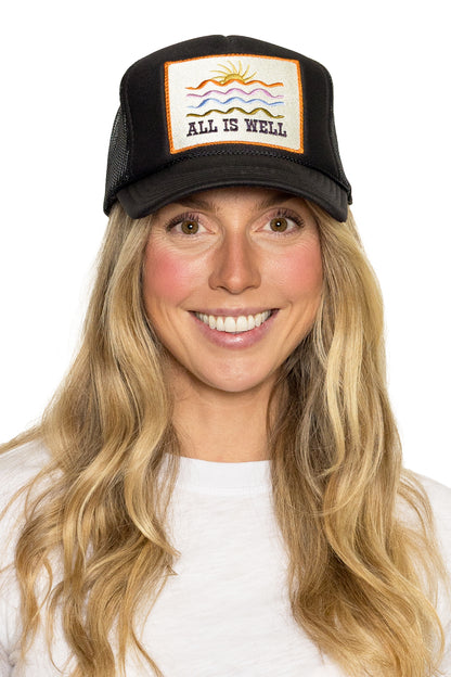 All Is Well Trucker Hat in Black