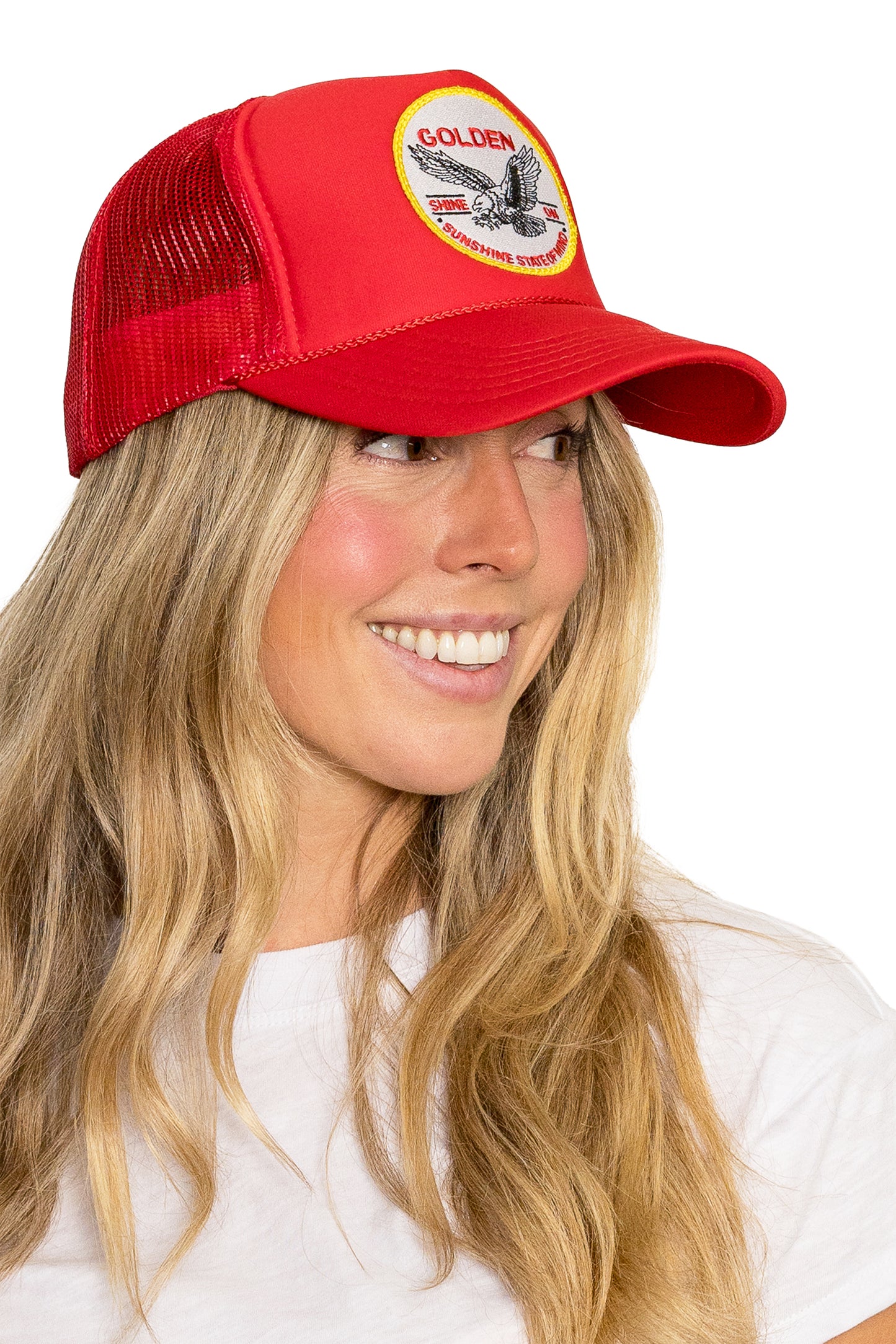 Golden Sunshine State of Mind Trucker Hat in Red