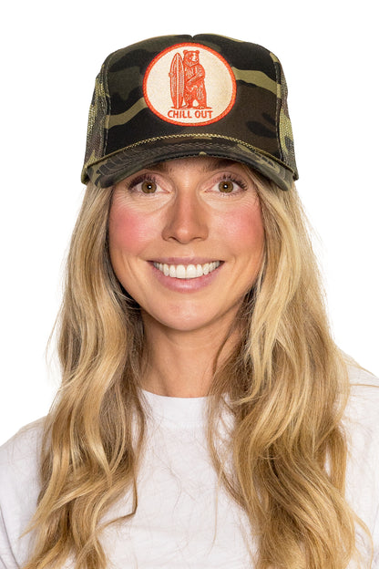 Chill Out Trucker Hat in Camo