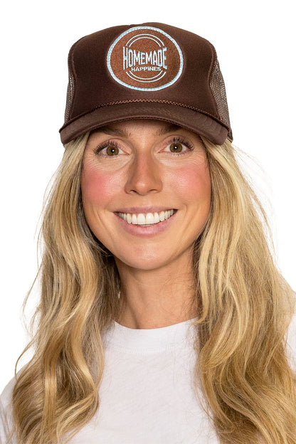 Homemade Happiness Trucker Hat in Brown