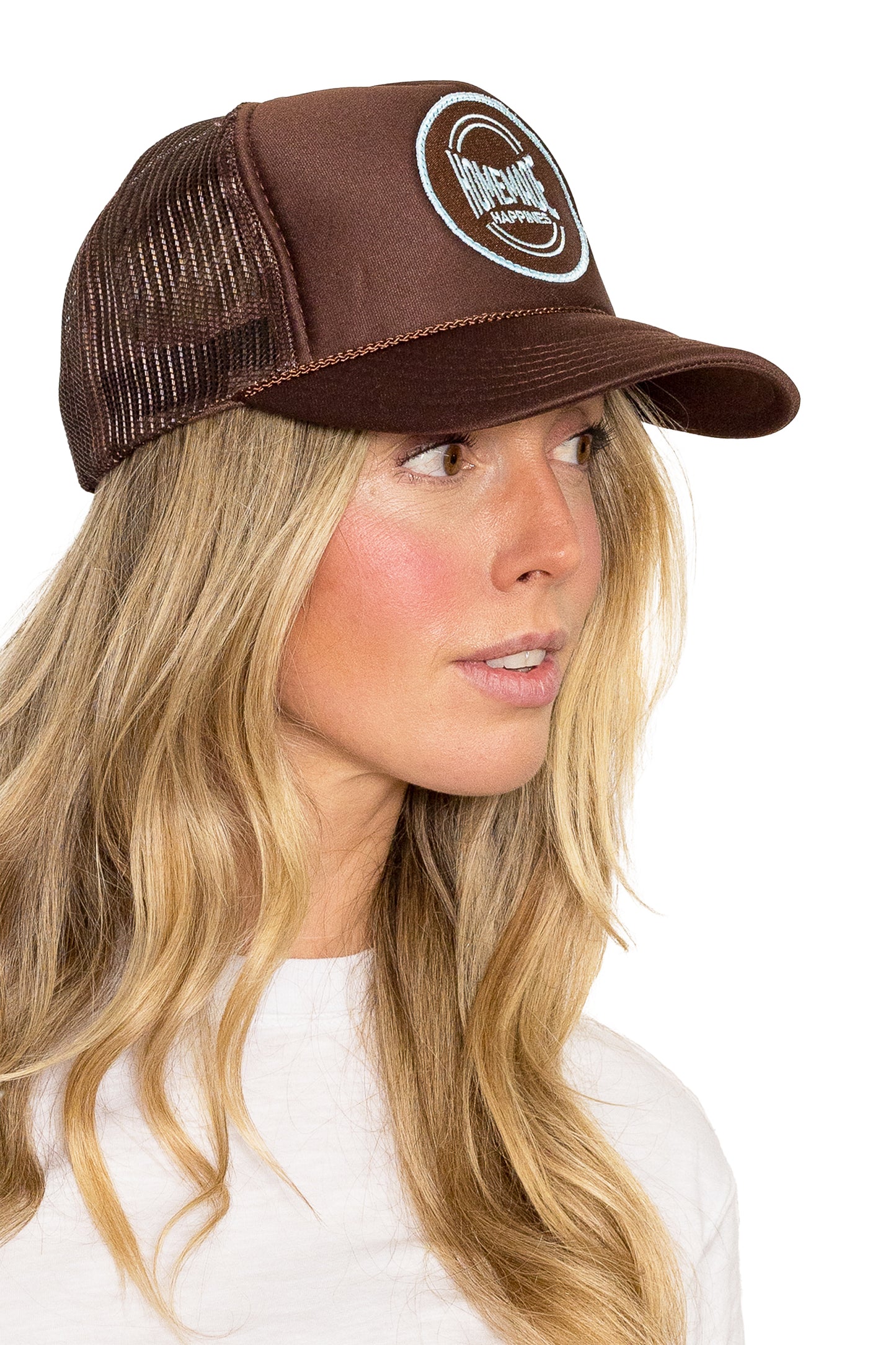 Homemade Happiness Trucker Hat in Brown